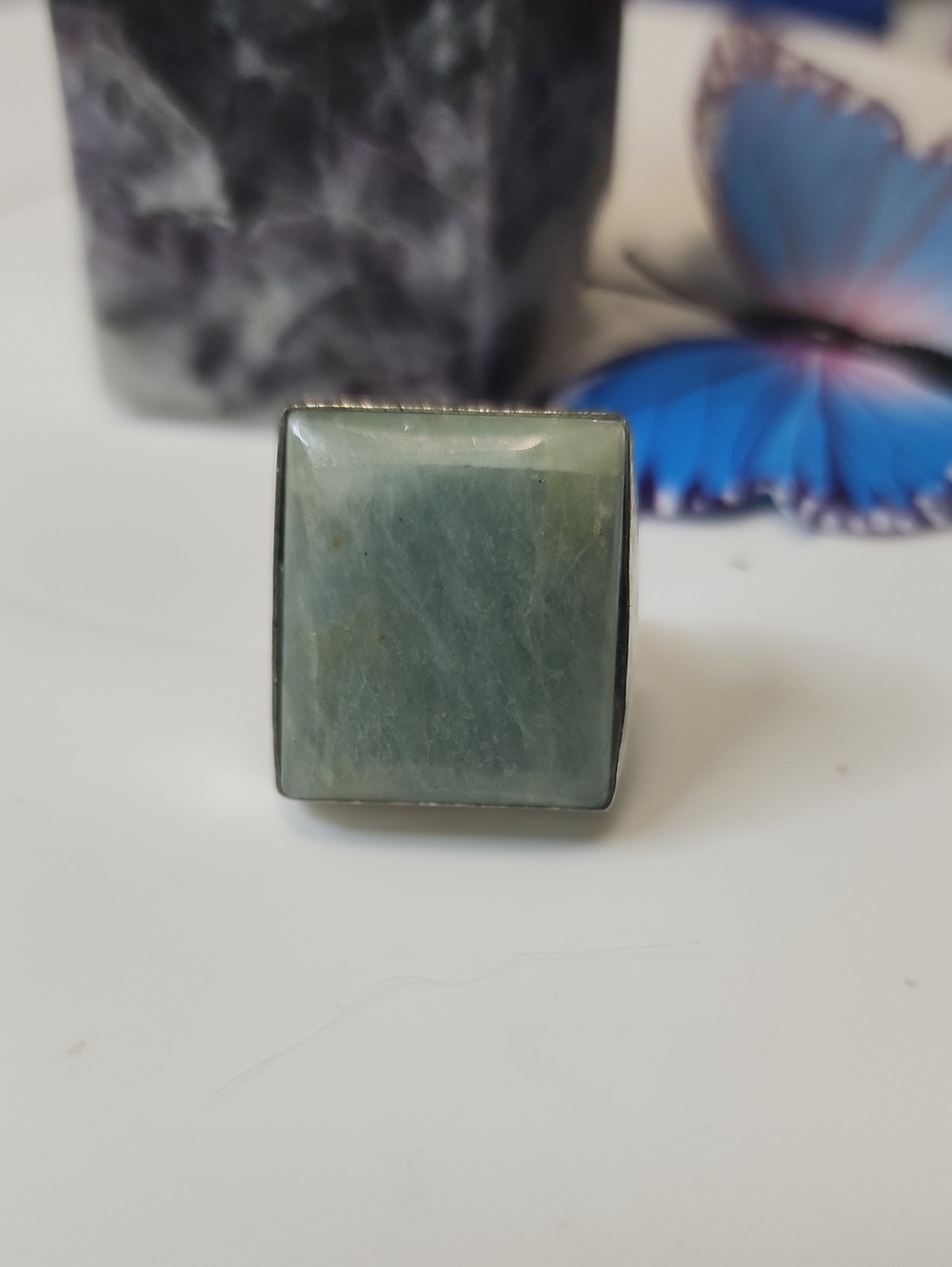 Aquamarine Stone Square Ring - Women Jewelry